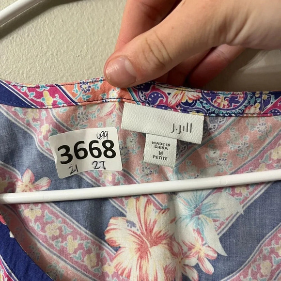 J Jill Womens Multicolor Floral Blouse MP Sleeveless V Neck Batik Boho Casual - Picture 6 of 6